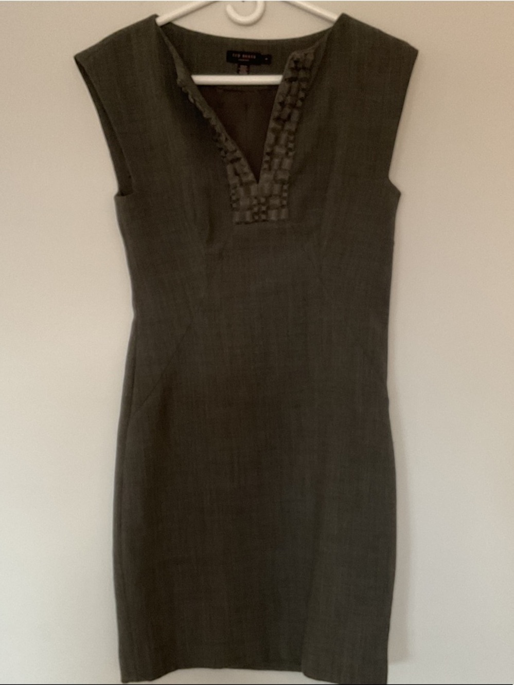 Ted Baker Gray Beaded V-Neck Dress